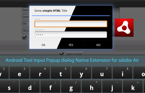 Andorid Text Input Dialog Native Extension for Adobe Air
